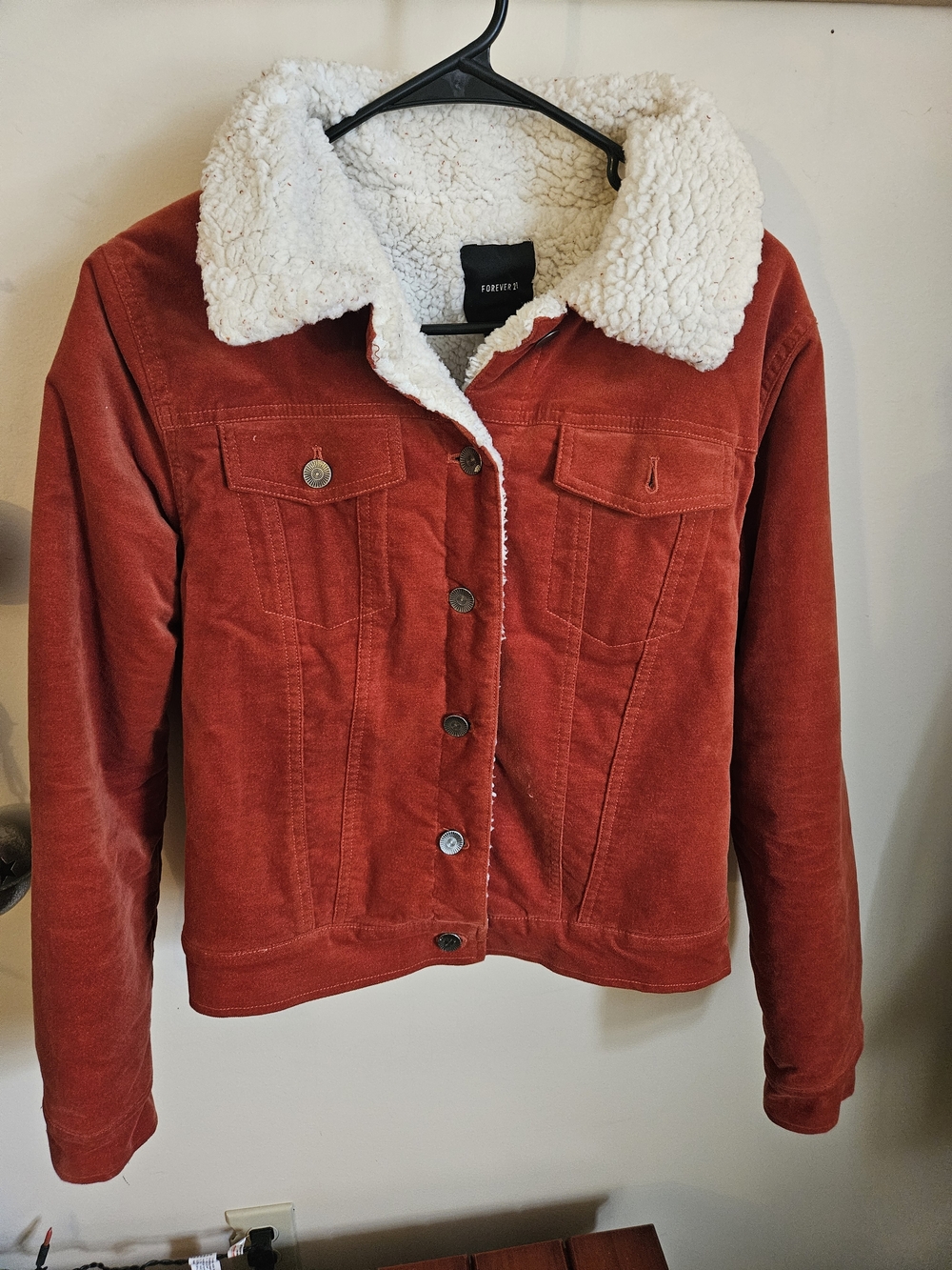 Forever 21 Red Corduroy Sherpa-Lined Jean Jacket